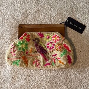 Chloe & Lex Bohemian Multicolor Cotton Embroidered And Beaded Clutch New